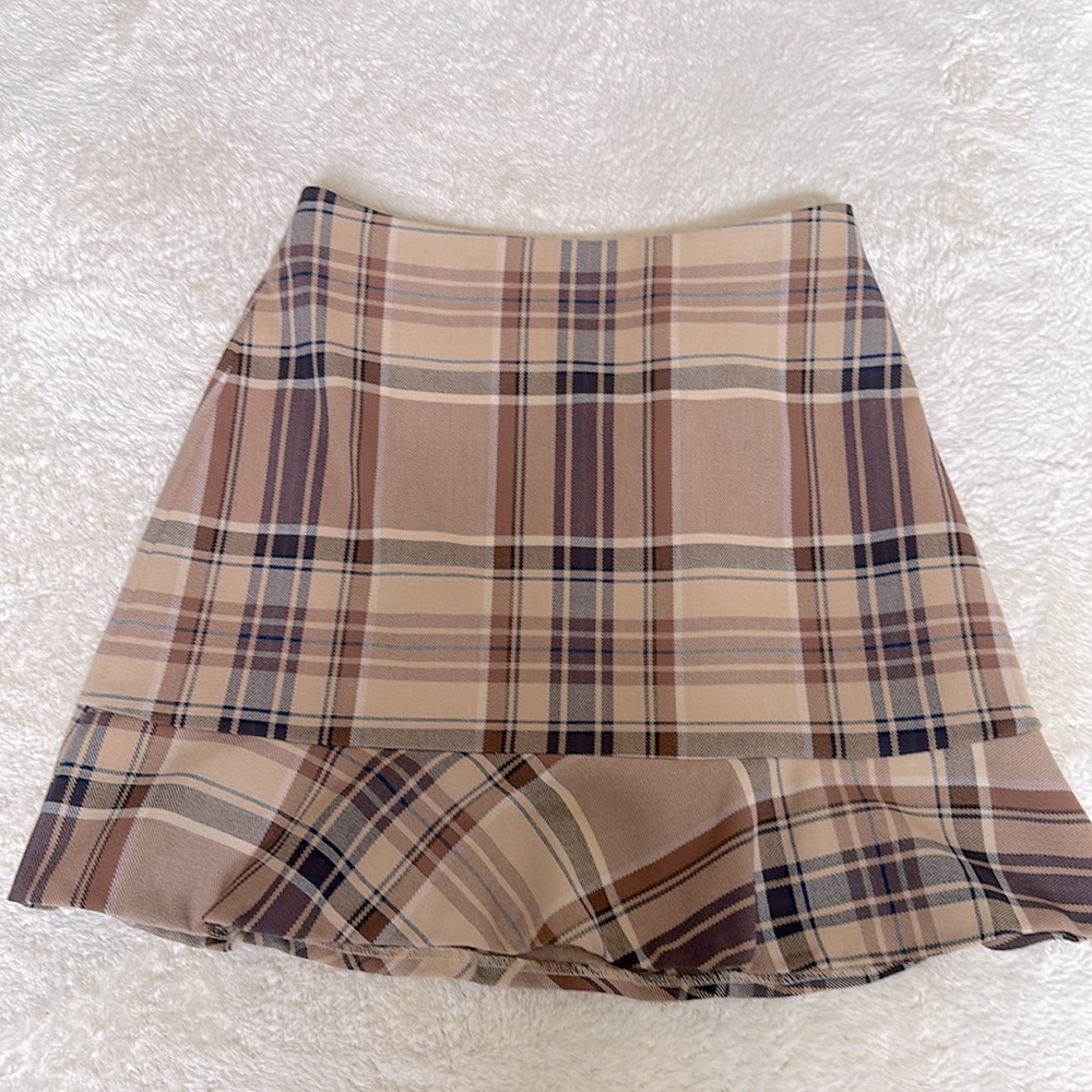 Aritzia Little Moon Campari Check Skirt